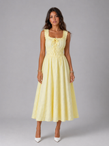 Floral Textured Shirred Waist Midi Dress Summer Women
