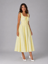 Floral Textured Shirred Waist Midi Dress Summer Women