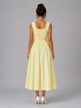 Floral Textured Shirred Waist Midi Dress Summer Women
