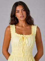 Floral Textured Shirred Waist Midi Dress Summer Women