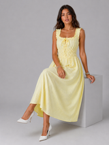 Floral Textured Shirred Waist Midi Dress Summer Women