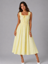 Floral Textured Shirred Waist Midi Dress Summer Women