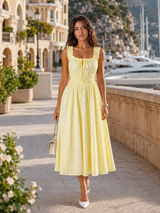 Floral Textured Shirred Waist Midi Dress Summer Women
