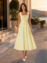 Floral Textured Shirred Waist Midi Dress Summer Women