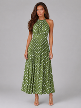 Polka Dot Halter Midi Dress Summer Women