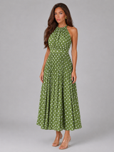 Polka Dot Halter Midi Dress Summer Women