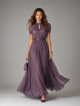 Chiffon Lace Trim Maxi Dress Wedding Guest
