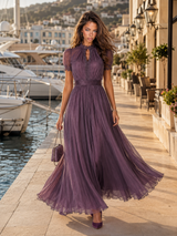 Chiffon Lace Trim Maxi Dress Wedding Guest