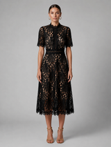 Lace High Neck A Line Midi Dress Cocktail Women