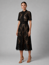 Lace High Neck A Line Midi Dress Cocktail Women
