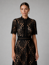 Lace High Neck A Line Midi Dress Cocktail Women
