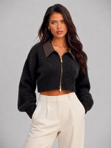Women's Cropped Fuzzy-Knit Zip Cardigan