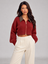 Women's Cropped Fuzzy-Knit Zip Cardigan