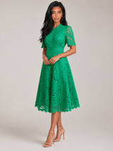 Lace Scoop Neck Midi Dress Wedding Guest