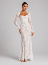 Lace Corset Long Sleeve Maxi Dress Wedding Guest