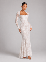 Lace Corset Long Sleeve Maxi Dress Wedding Guest