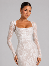 Lace Corset Long Sleeve Maxi Dress Wedding Guest