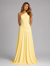 One Shoulder Chiffon Maxi Dress Evening Women