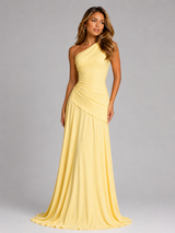 One Shoulder Chiffon Maxi Dress Evening Women