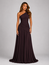 One Shoulder Chiffon Maxi Dress Evening Women