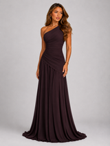One Shoulder Chiffon Maxi Dress Evening Women