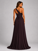 One Shoulder Chiffon Maxi Dress Evening Women