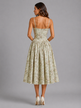 Floral Corset Sweetheart Midi Dress Wedding Guest