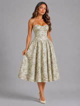 Floral Corset Sweetheart Midi Dress Wedding Guest