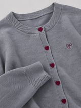 Women's Heart-Button Knit Cardigan With Bow Embroidery