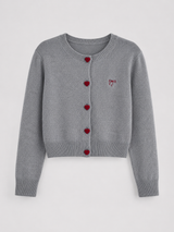 Women's Heart-Button Knit Cardigan With Bow Embroidery