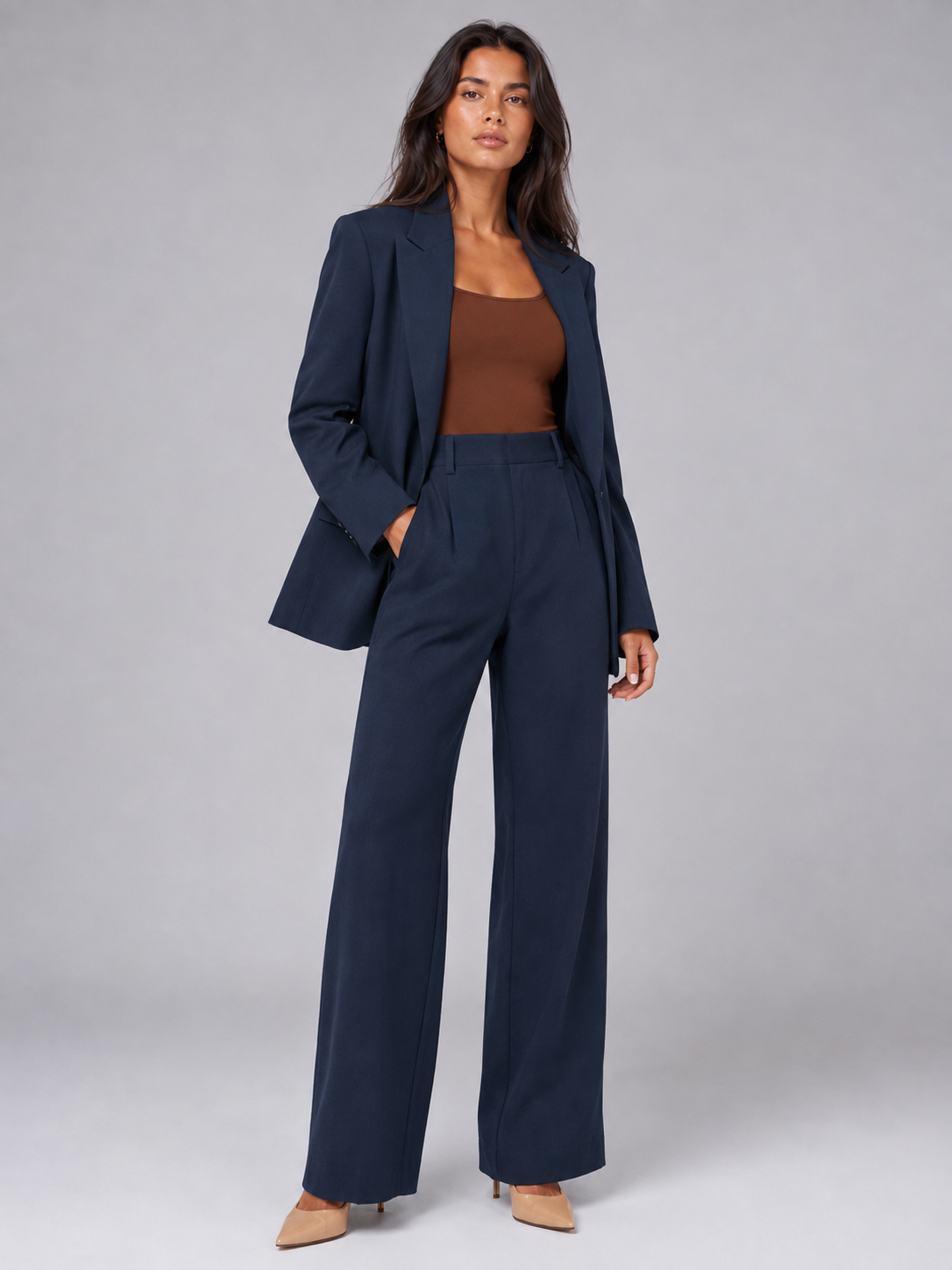 Women's Tailored Blazer & Wide-Leg Trouser Suit Set