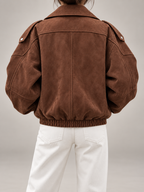 Women's Oversized Suede Jacket | Belted Zip Up Bomber Coat