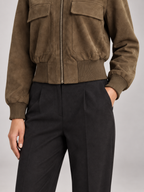 Women's Suede Bomber Jacket | Stand Collar Zip Up Coat