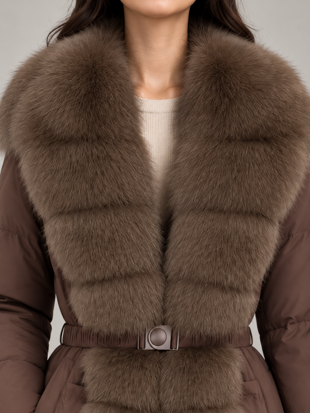 Women's Fur Collar Belted Puffer Coat | Quilted Winter Jacket