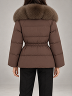 Women's Fur Collar Belted Puffer Coat | Quilted Winter Jacket