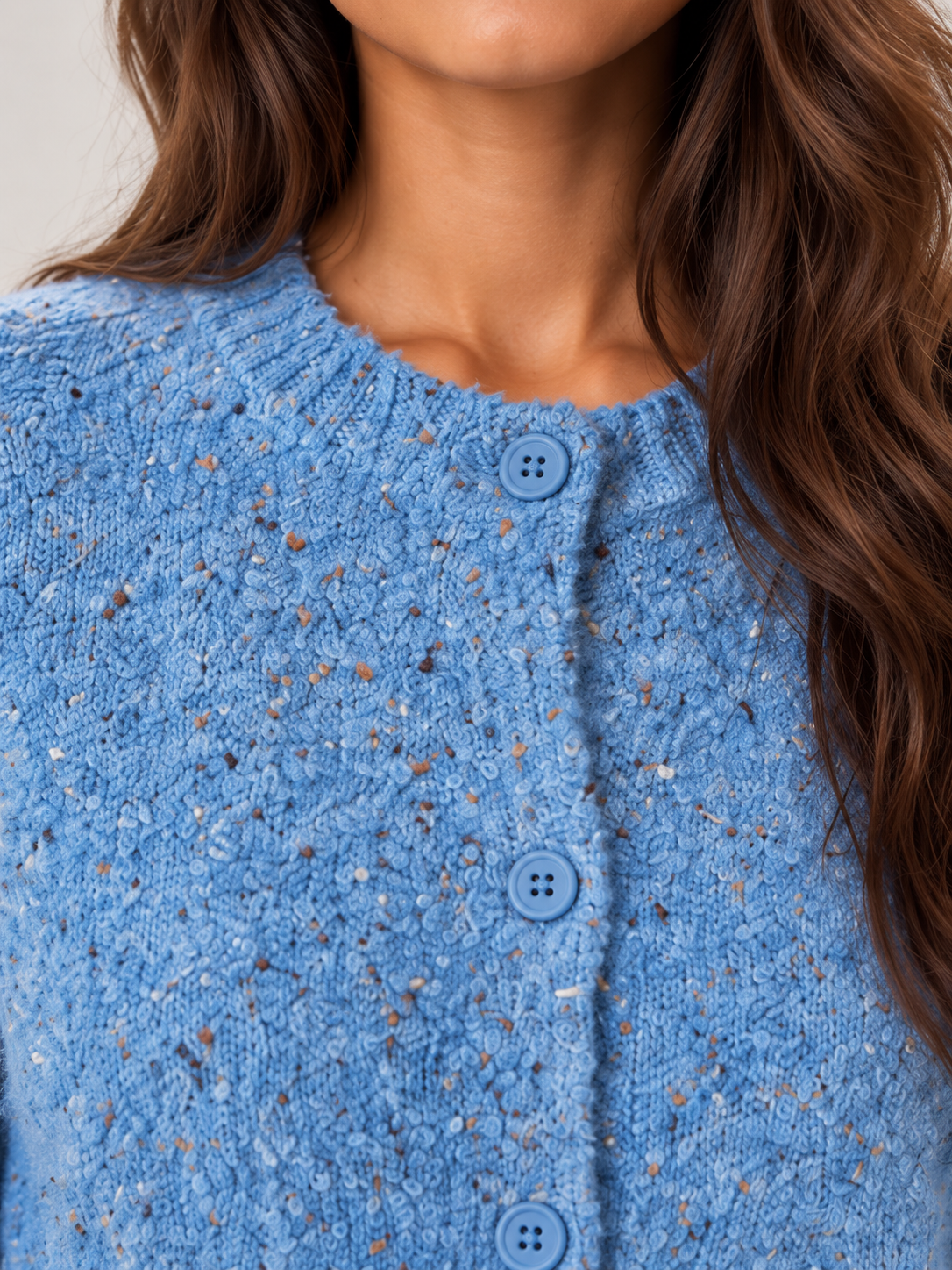 Women's Speckled Knit Cardigan | Round Neck Button Front