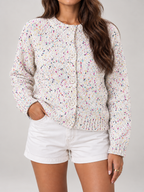 Women's Speckled Knit Cardigan | Round Neck Button Front