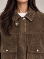 Women's Suede Trucker Jacket | Oversized Button Front Coat