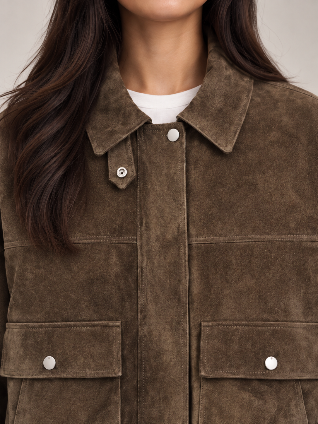 Women's Suede Trucker Jacket | Oversized Button Front Coat