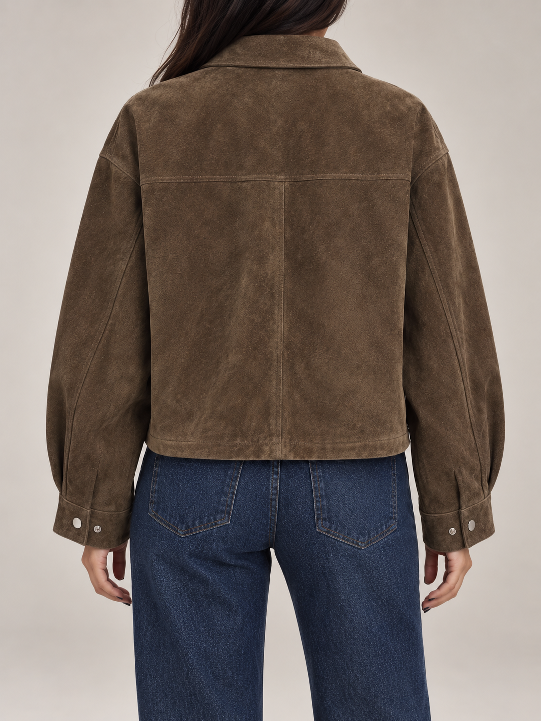 Women's Suede Trucker Jacket | Oversized Button Front Coat