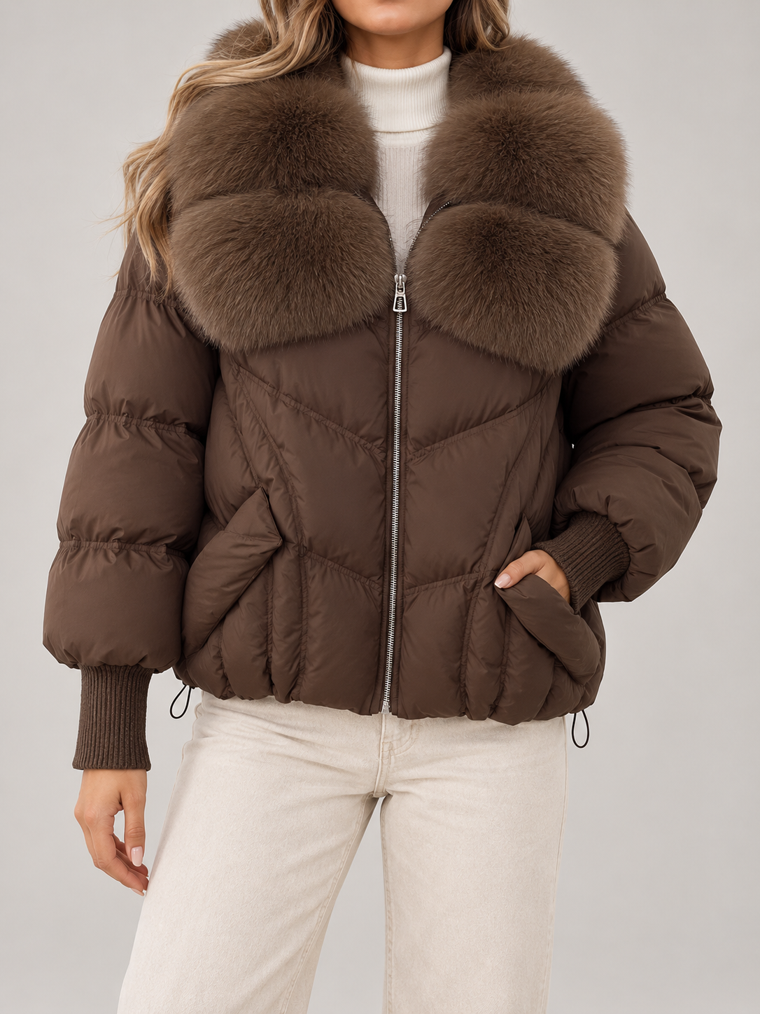 Women's Fur Collar Puffer Jacket | Quilted Short Winter Coat
