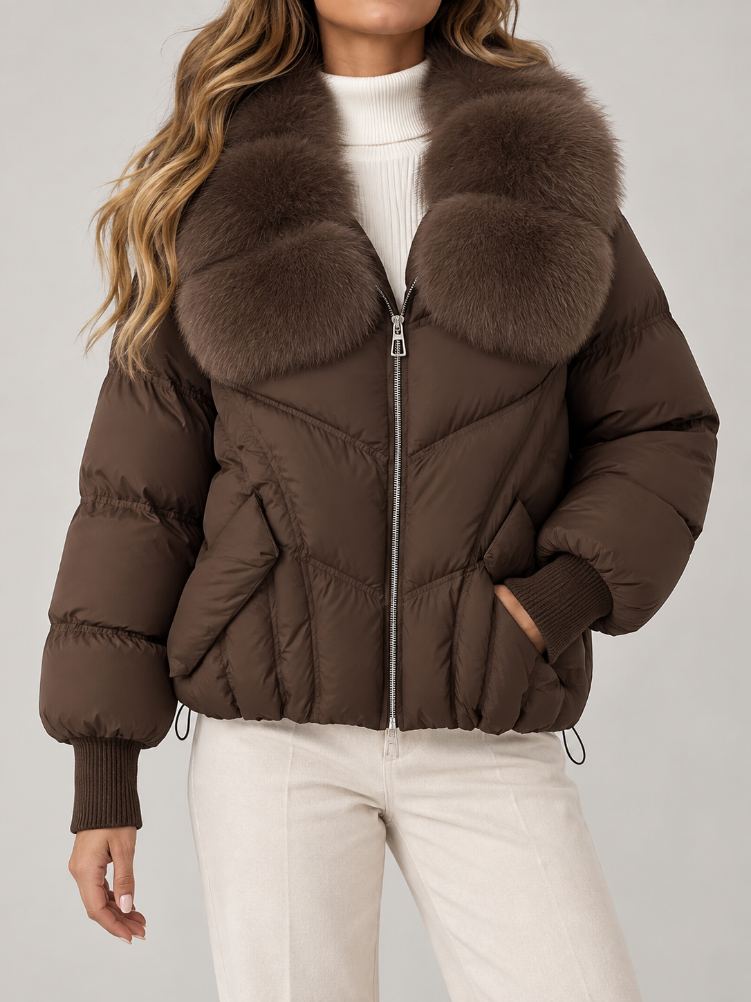 Women's Fur Collar Puffer Jacket | Quilted Short Winter Coat