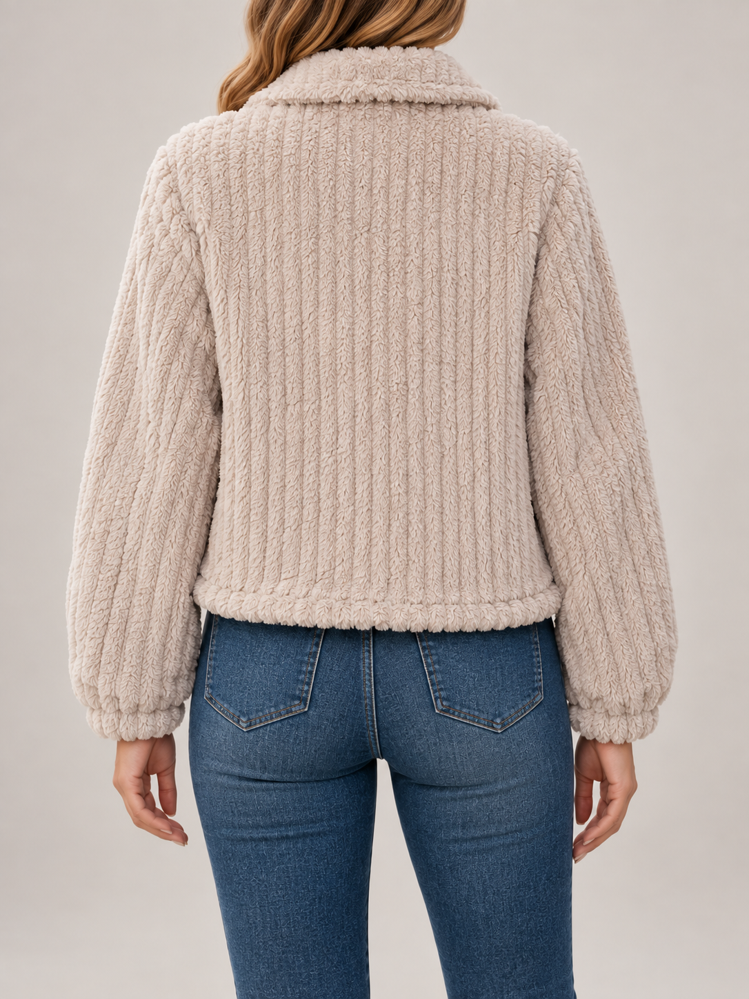 Women's Ribbed Teddy Jacket | Button Front Fleece Trucker Coat