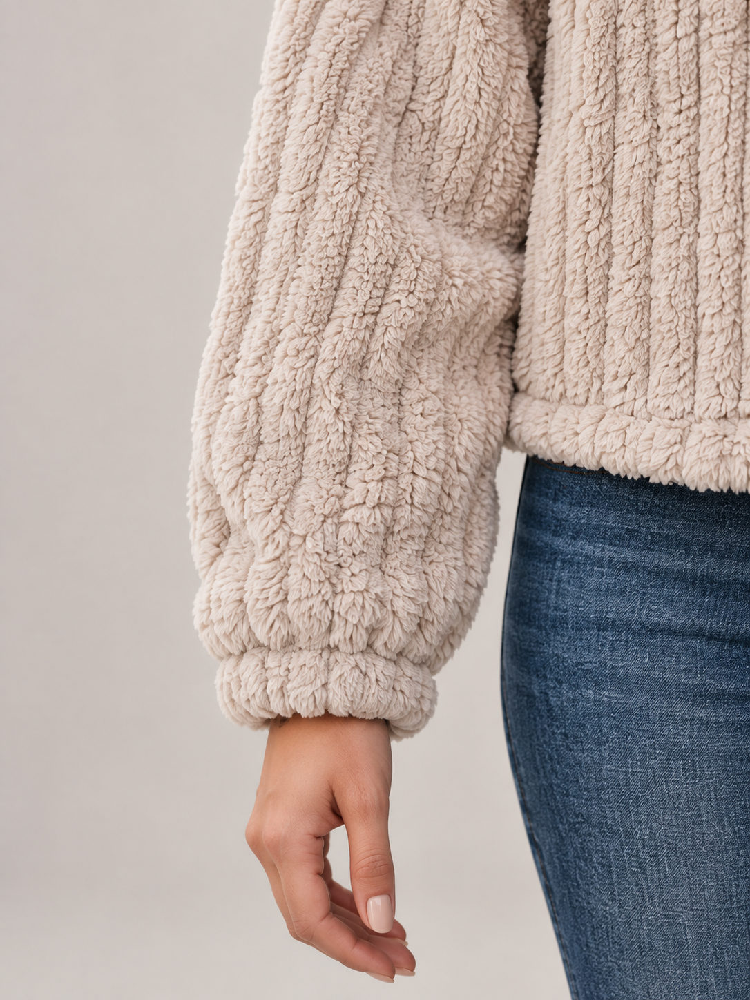 Women's Ribbed Teddy Jacket | Button Front Fleece Trucker Coat