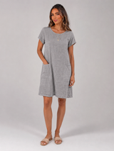 Linen Short Sleeve Pocket Midi Dress Summer Women
