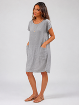 Linen Short Sleeve Pocket Midi Dress Summer Women