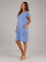 Linen Short Sleeve Pocket Midi Dress Summer Women