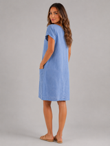 Linen Short Sleeve Pocket Midi Dress Summer Women