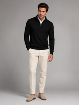 Men's Quarter-Zip Mock Neck Sweater With Contrast Trim