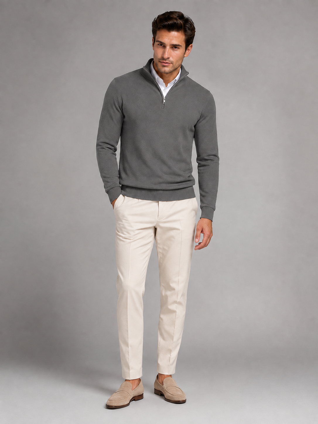 Men's Quarter-Zip Mock Neck Sweater With Contrast Trim